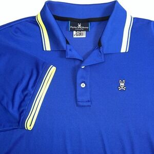 Psycho Bunny Polo Shirt Men 8 (XXL) Blue Neon Trim Pique Golf Short Sleeve